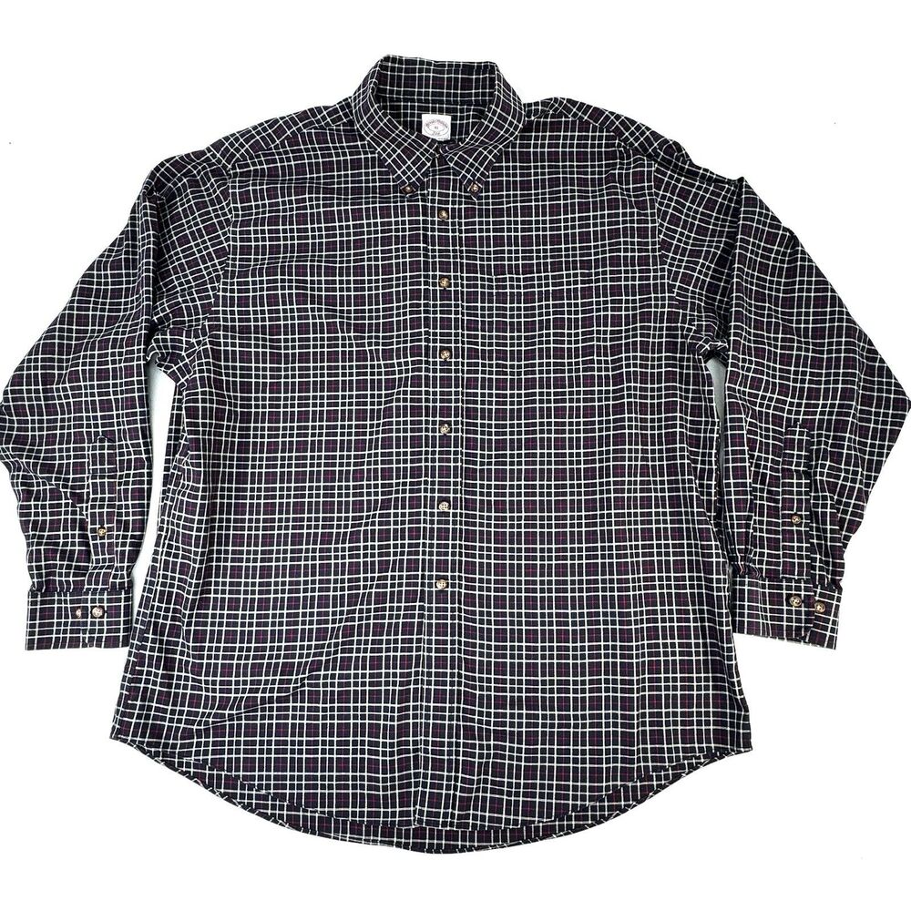 Brooks Brothers Button Down Shirt Men 16r XL Blue Check 100% Cotton Made in USA